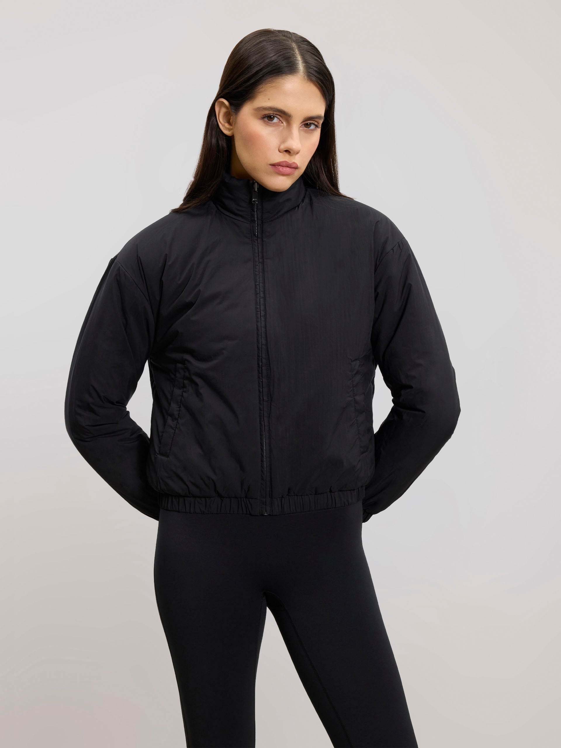 Womens Relaxed Reversible Funnel Neck Jacket in Brown And Black