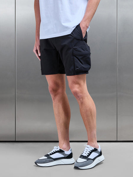 3D Pocket Cargo Short in Black