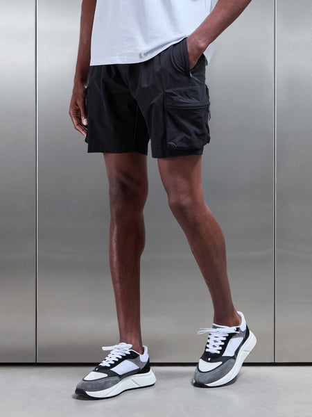 3D Pocket Cargo Short in Black