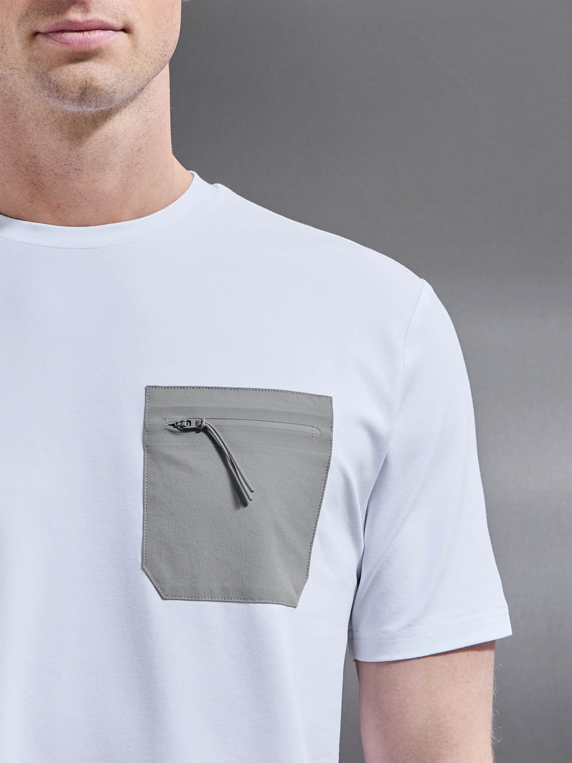 Active Cargo T-Shirt in White Mid Grey