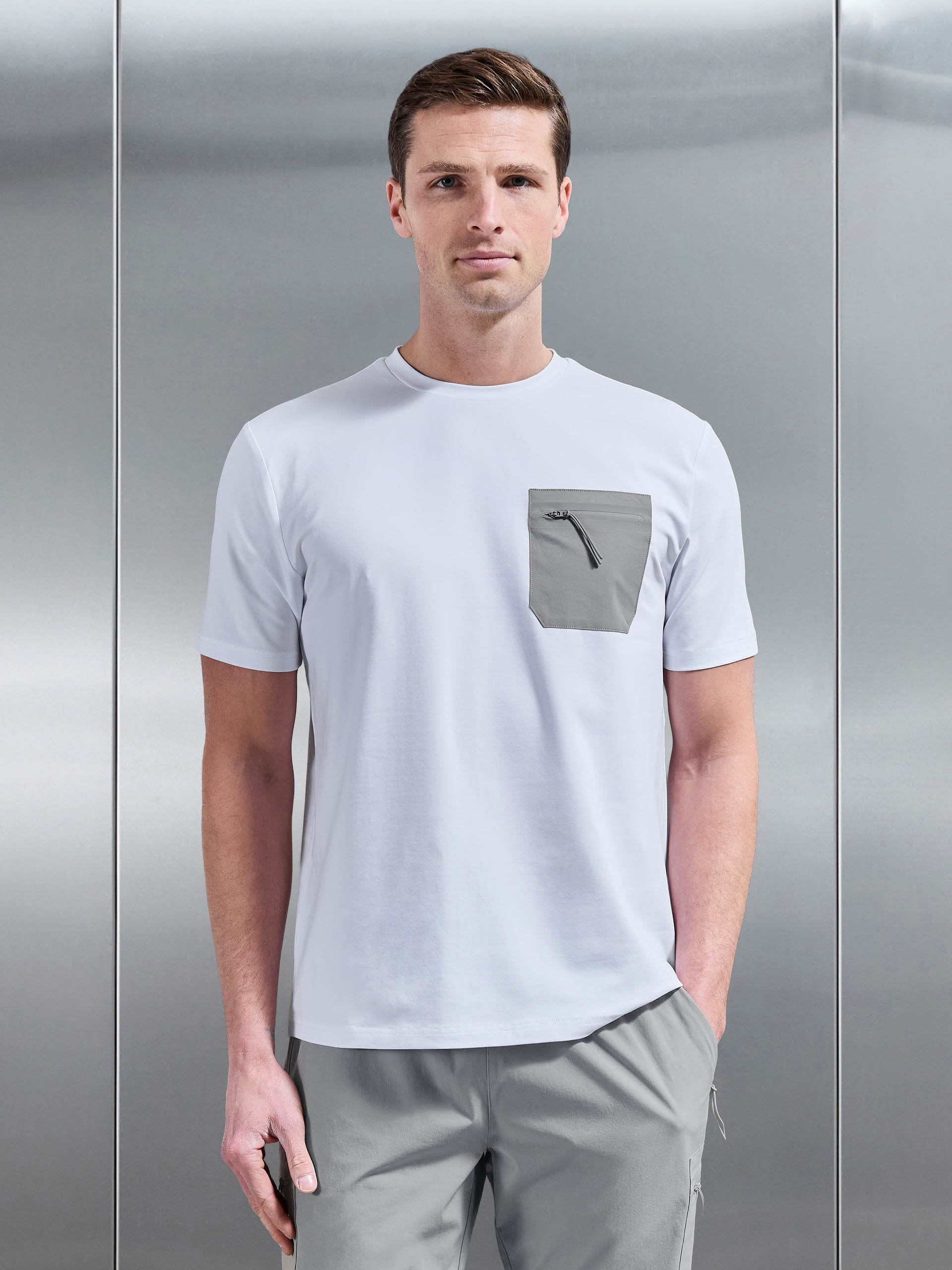 Active Cargo T-Shirt in White Mid Grey