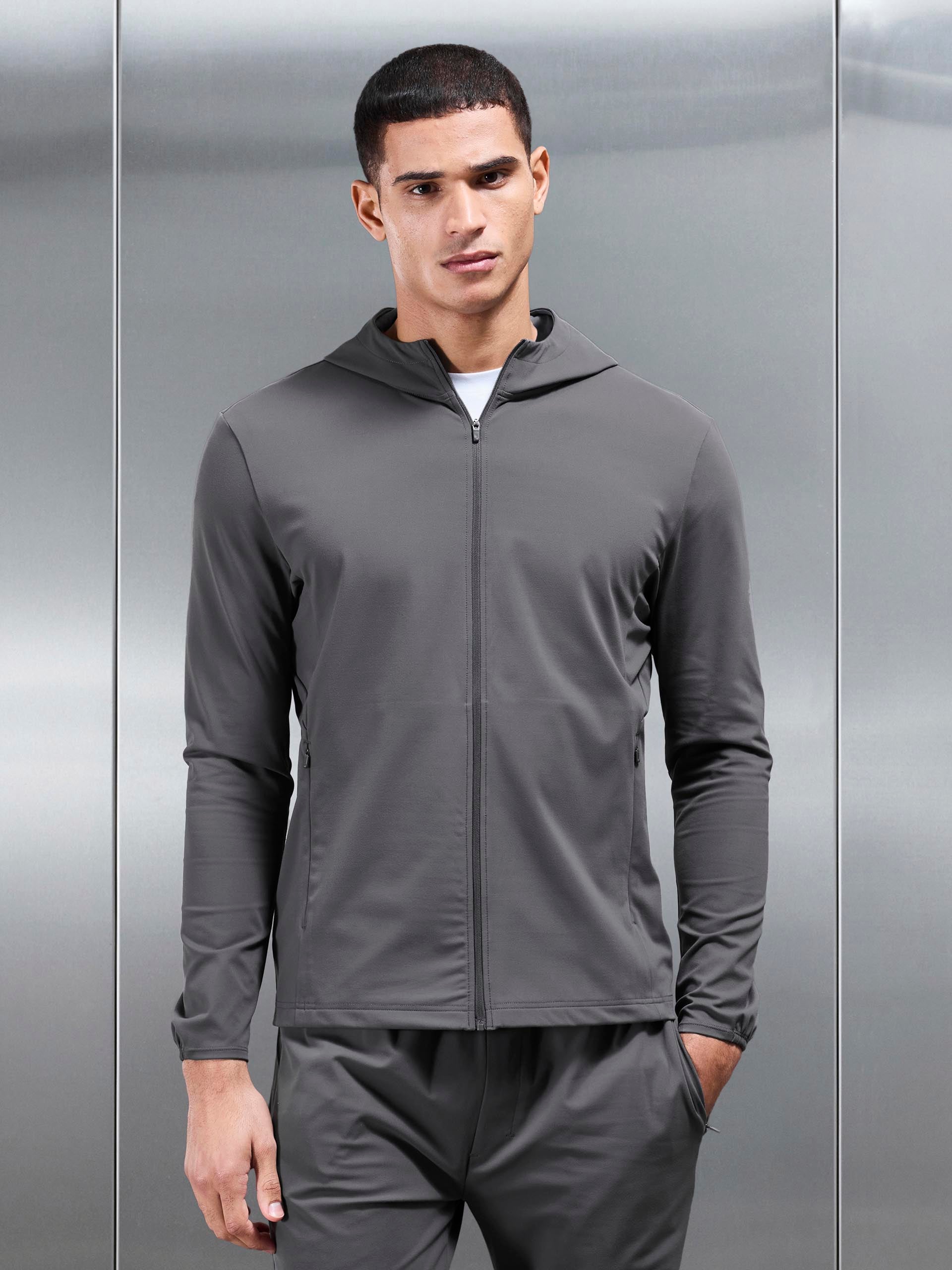 Active Jersey Zip Hoodie in Grey