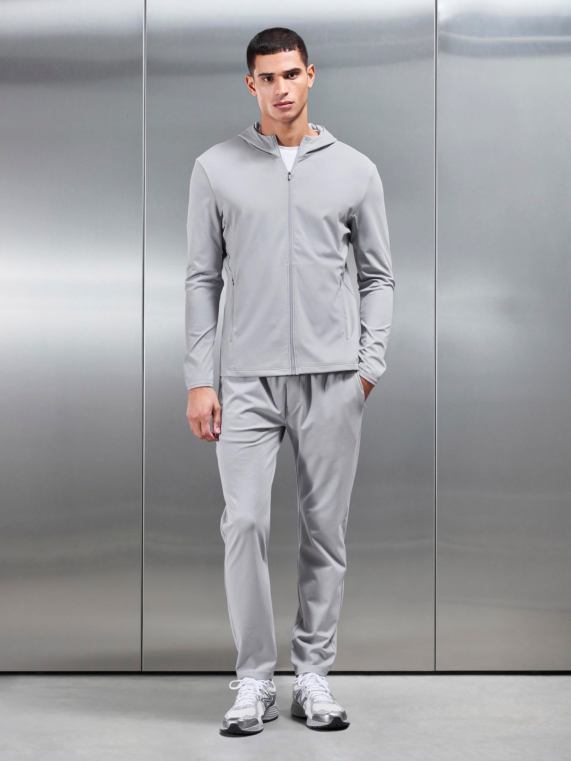 Active Jersey Zip Hoodie in Marl Grey