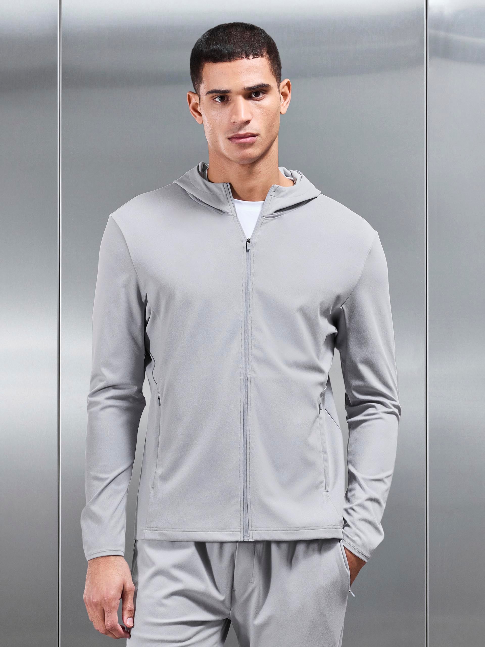 Active Jersey Zip Hoodie in Marl Grey