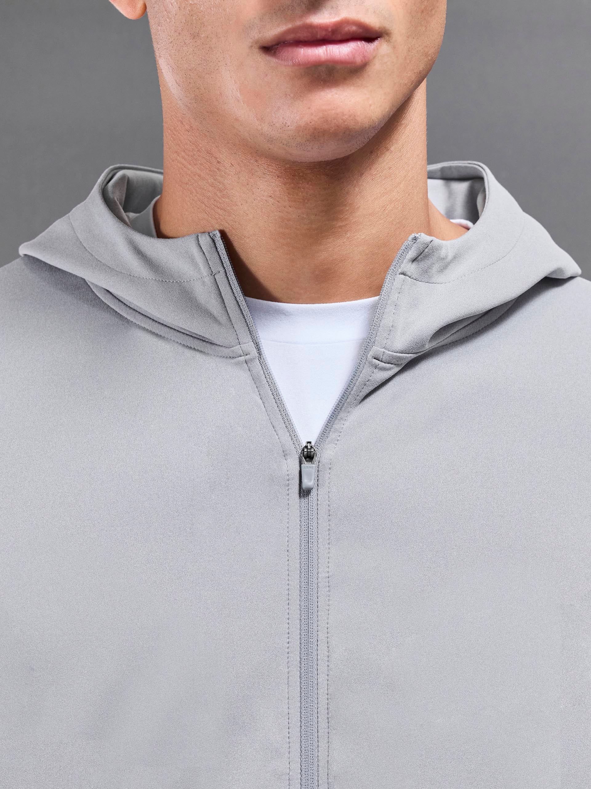 Active Jersey Zip Hoodie in Marl Grey