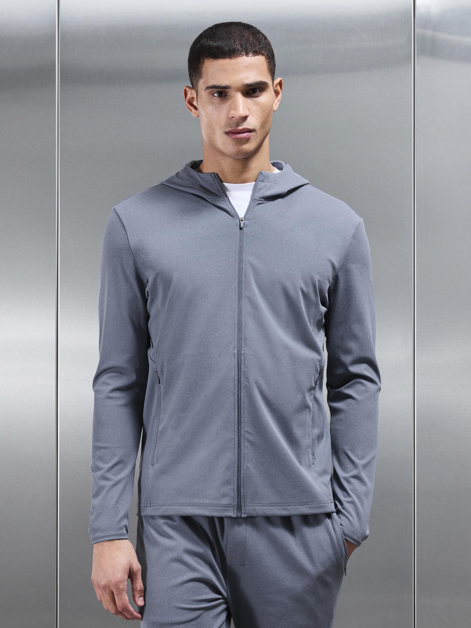 Active Jersey Zip Hoodie in Navy Marl