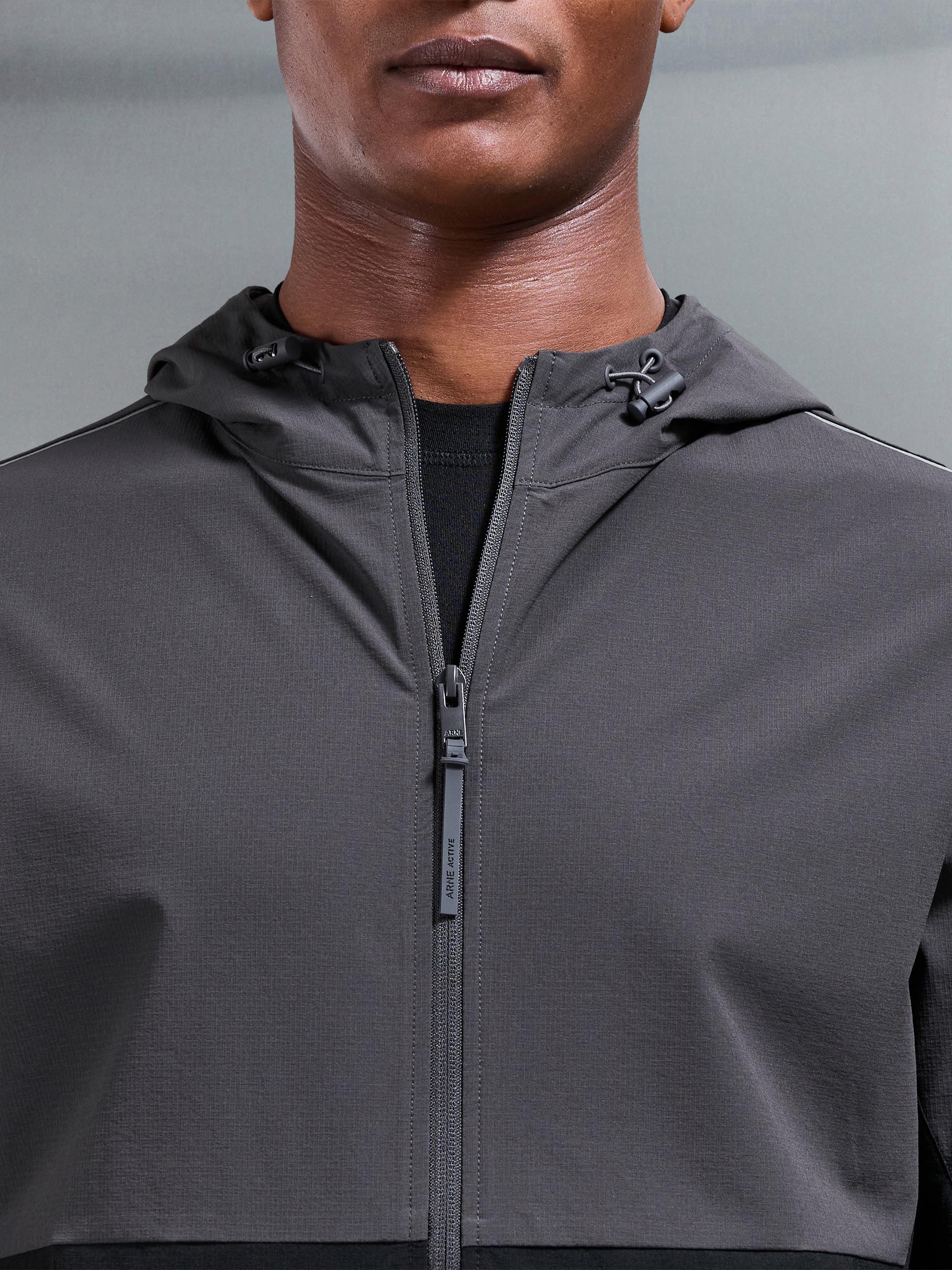 Active Technical Colour Block Windbreaker in Black Grey