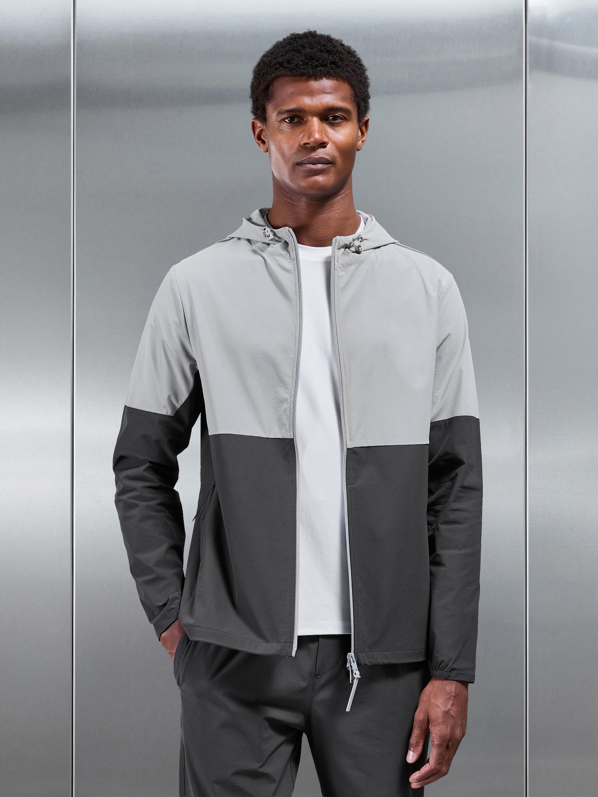 Active Technical Colour Block Windbreaker in Grey Mid Grey