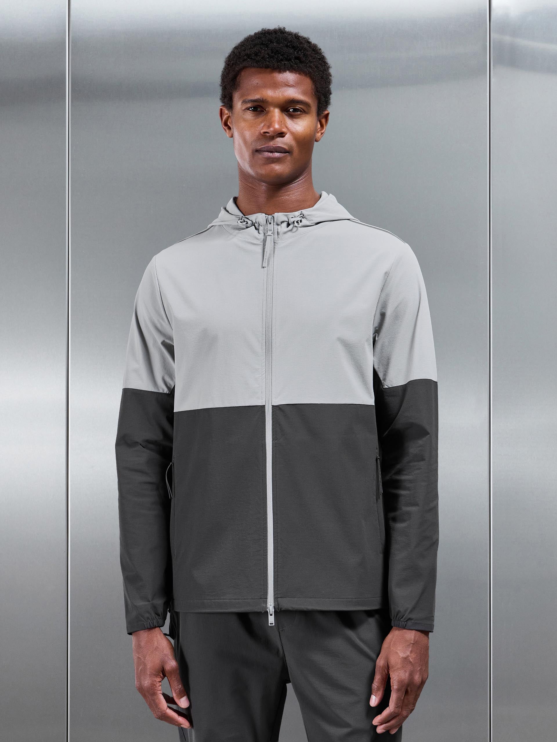 Active Technical Colour Block Windbreaker in Grey Mid Grey