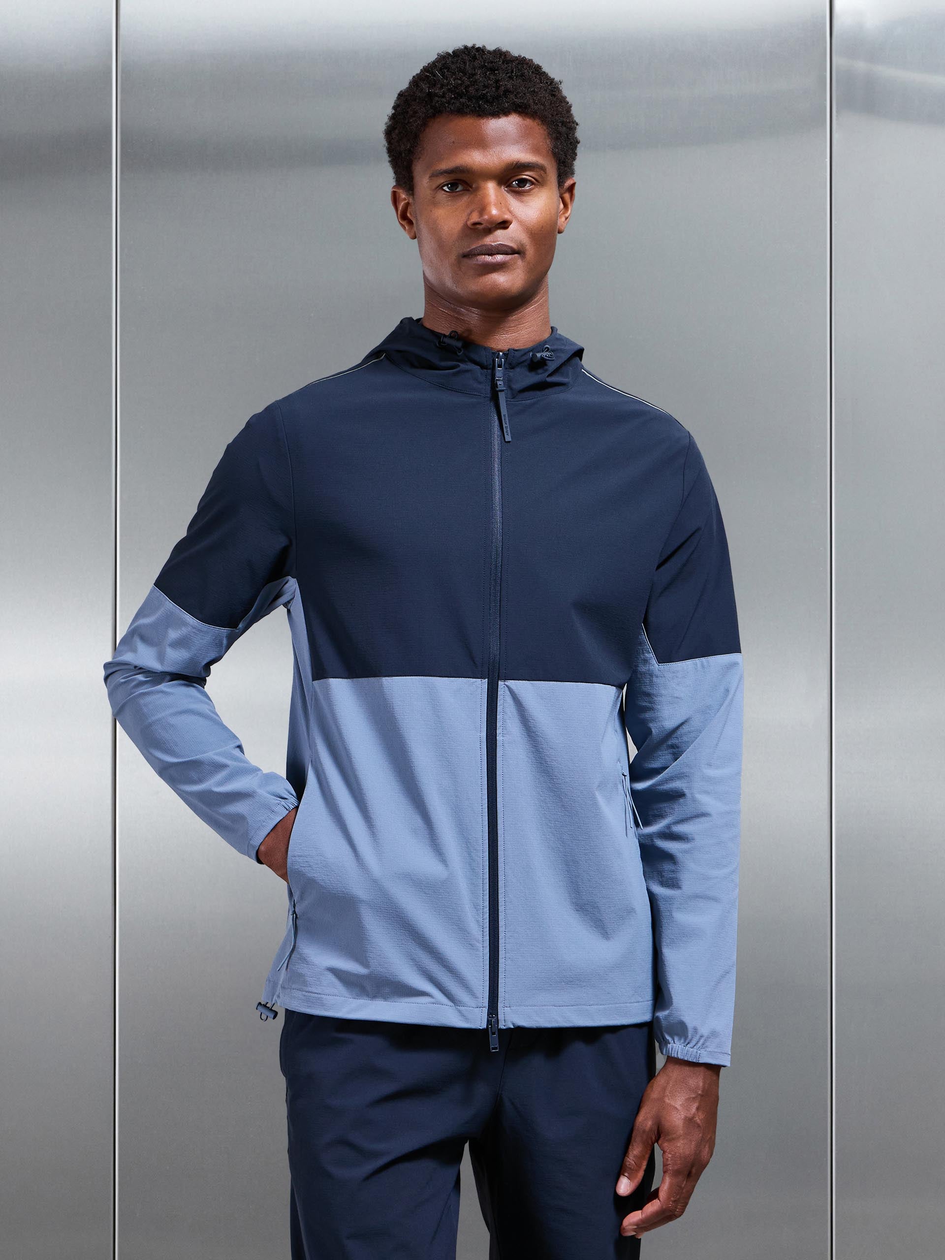 Active Technical Colour Block Windbreaker in Navy Light Blue