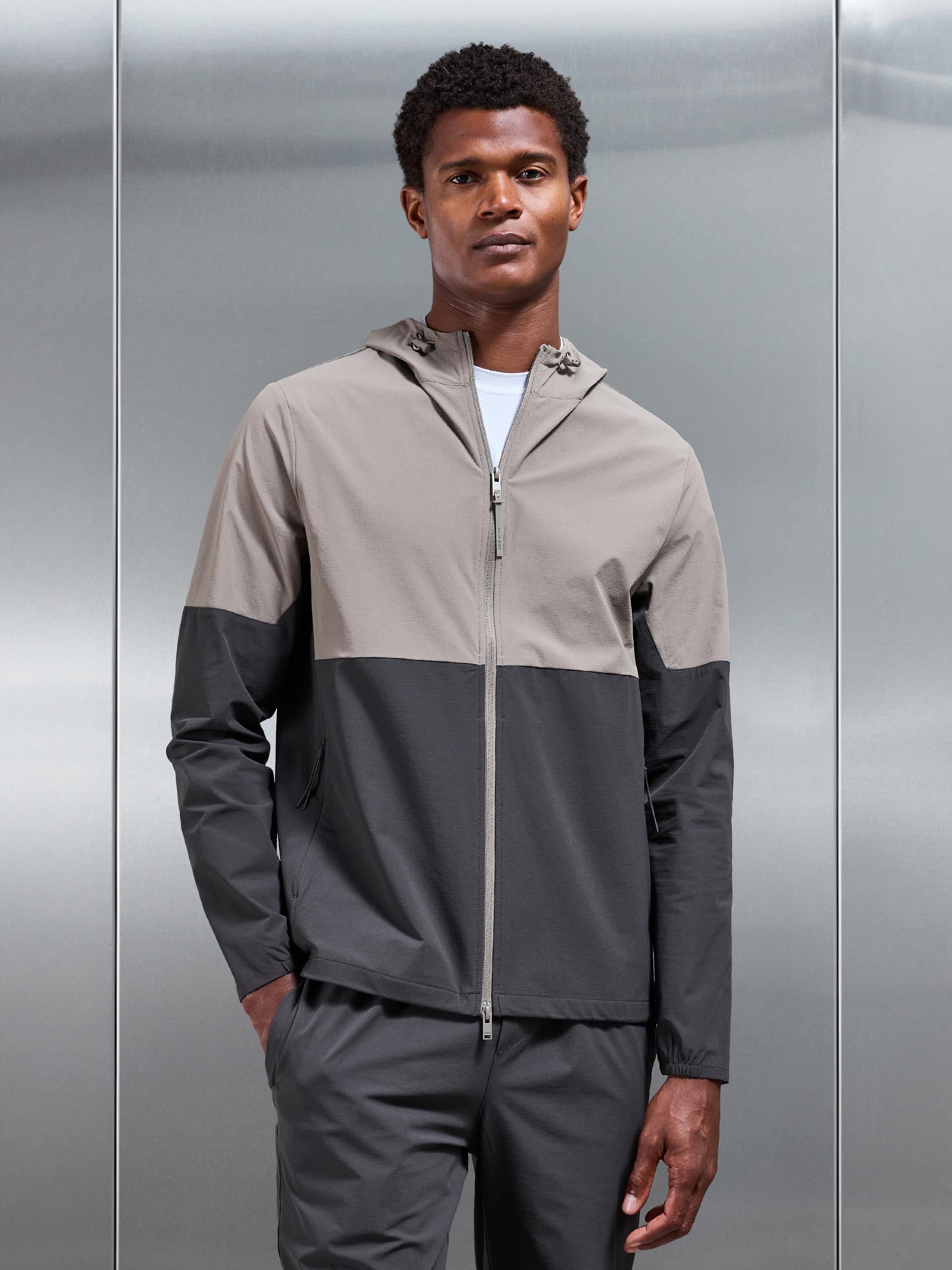 Active Technical Colour Block Windbreaker in Olive Grey