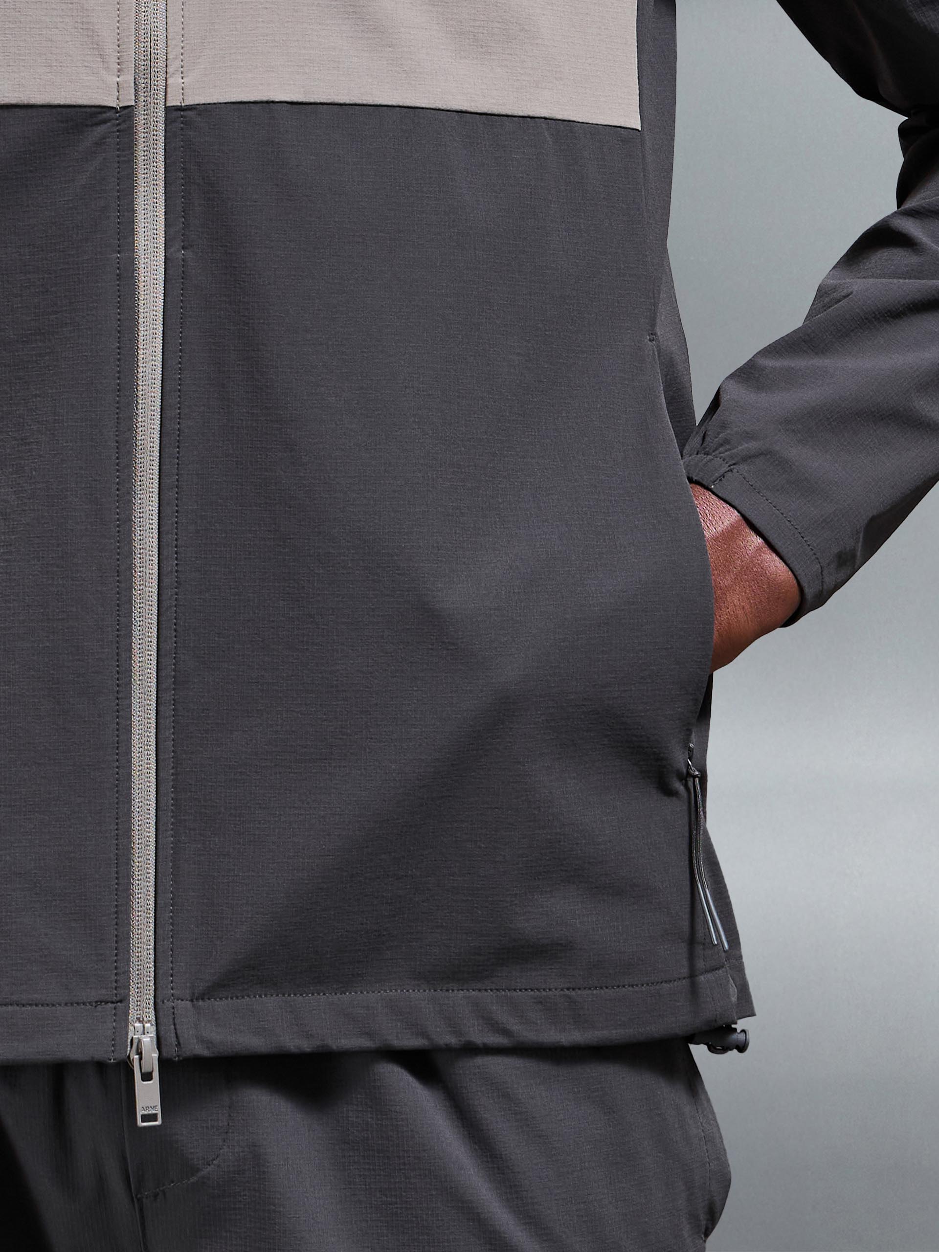 Active Technical Colour Block Windbreaker in Olive Grey