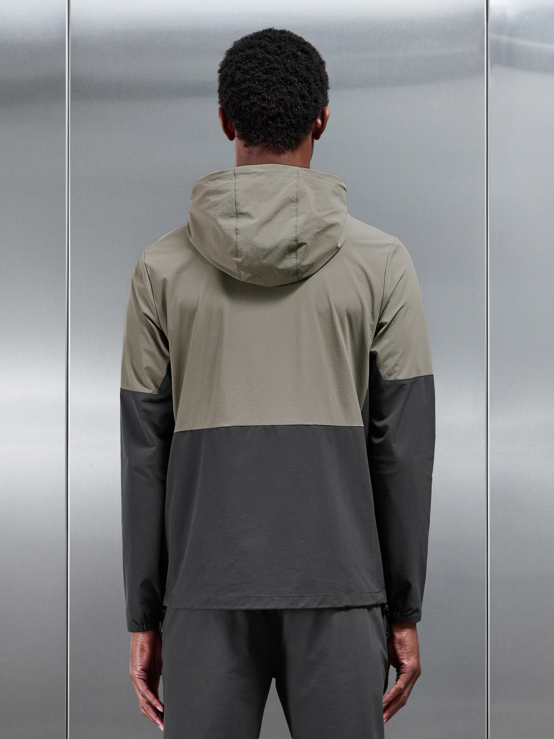 Active Technical Colour Block Windbreaker in Olive Grey