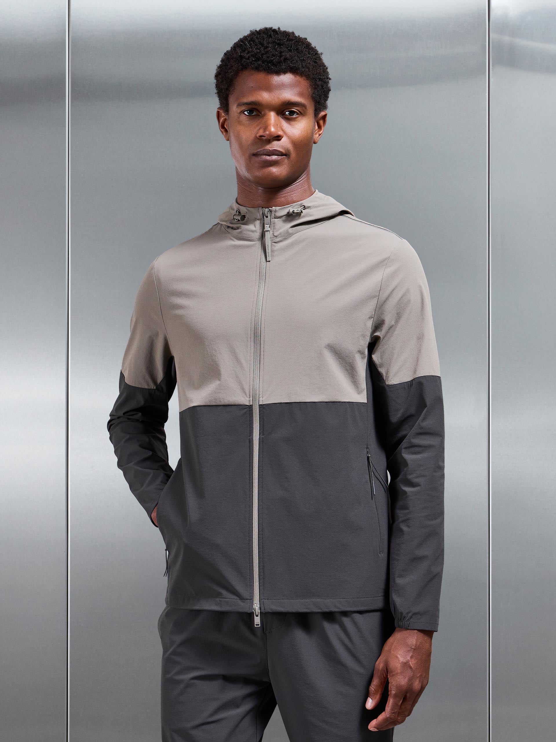 Active Technical Colour Block Windbreaker in Olive Grey