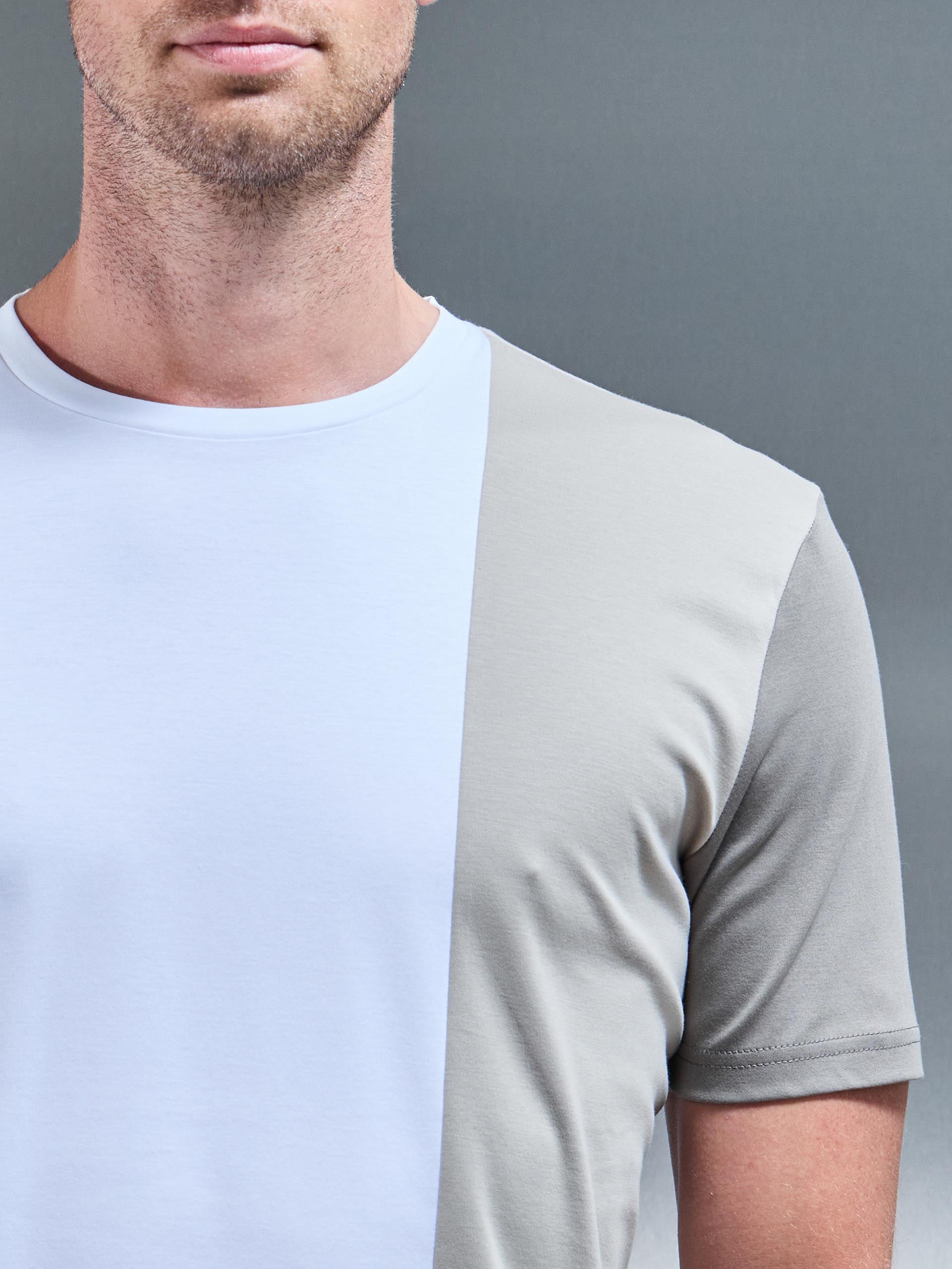 Albi Mercerised Cotton Colour Block T-Shirt in Stone