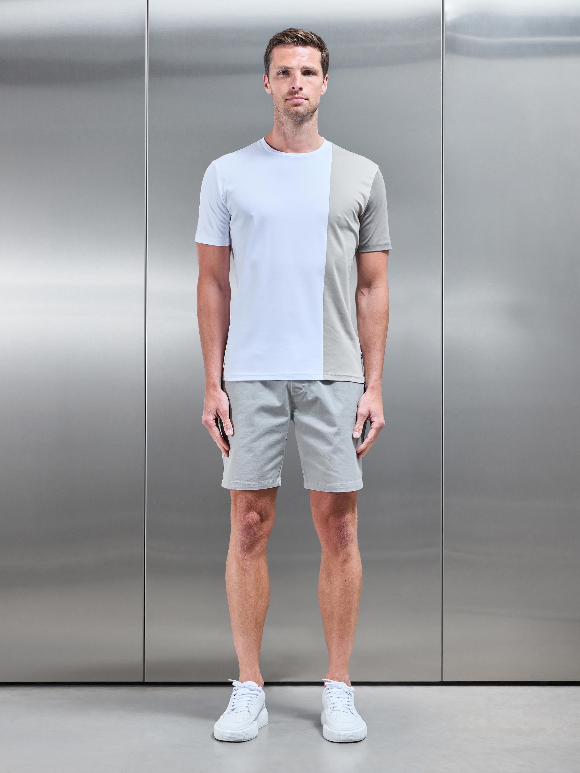 Albi Mercerised Cotton Colour Block T-Shirt in Stone