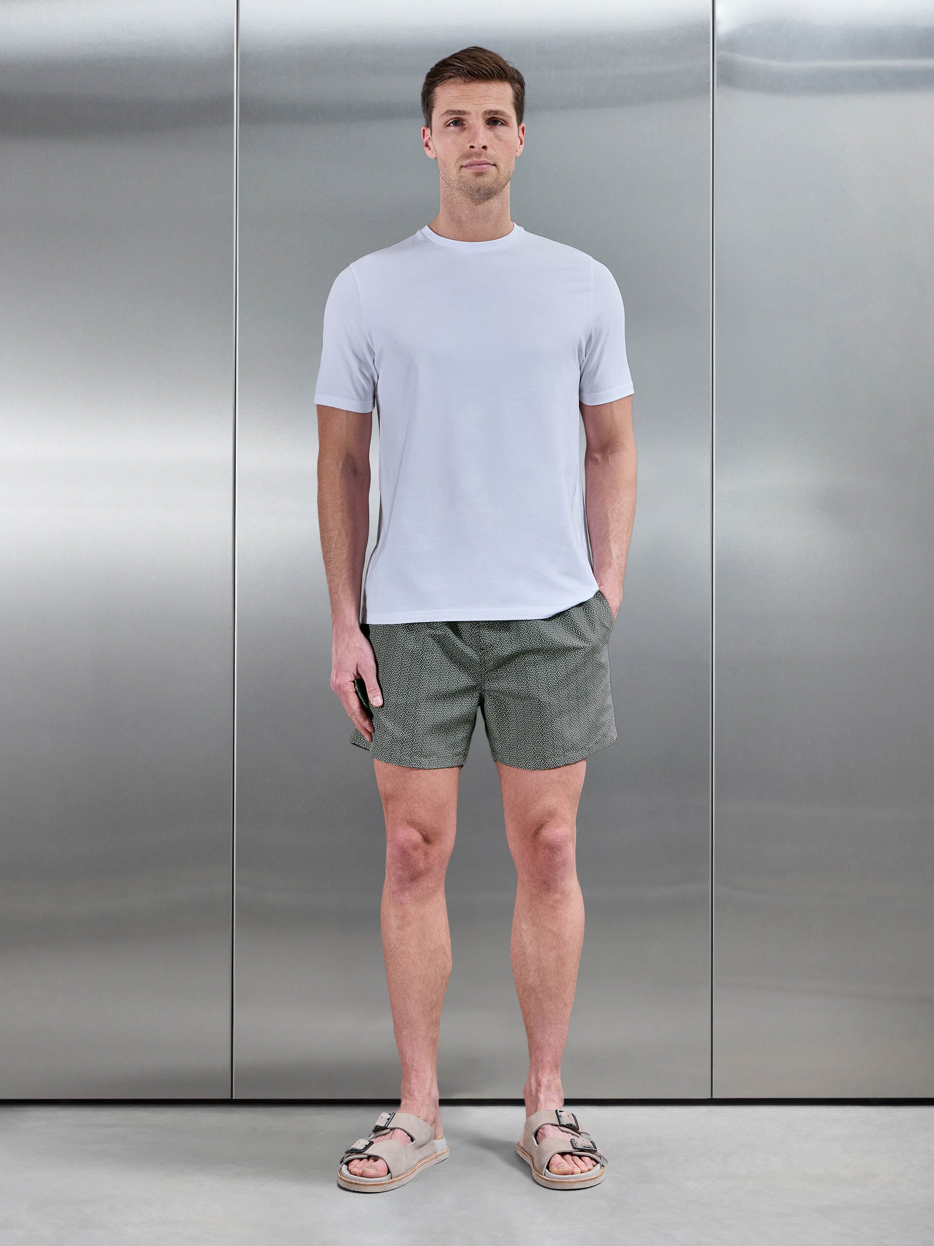 Amalfi Drawstring Printed Swim Short in Sage