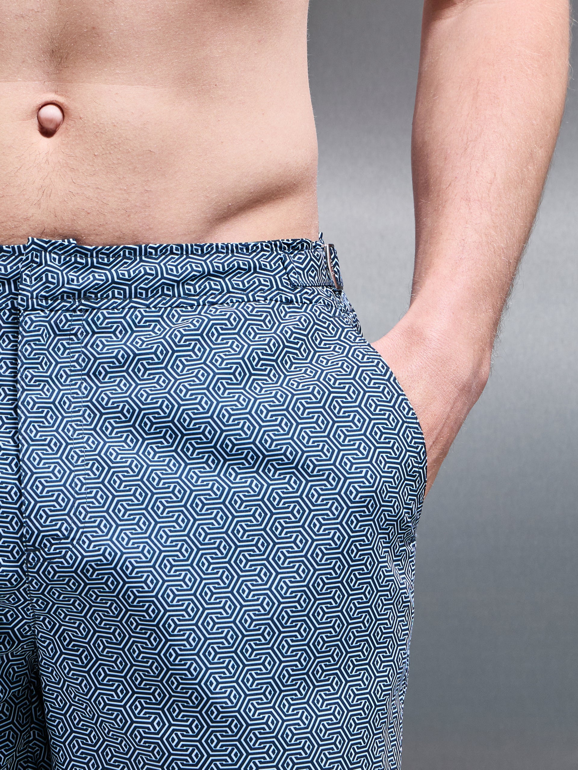 Amalfi Side Adjuster Printed Swim Short in Navy