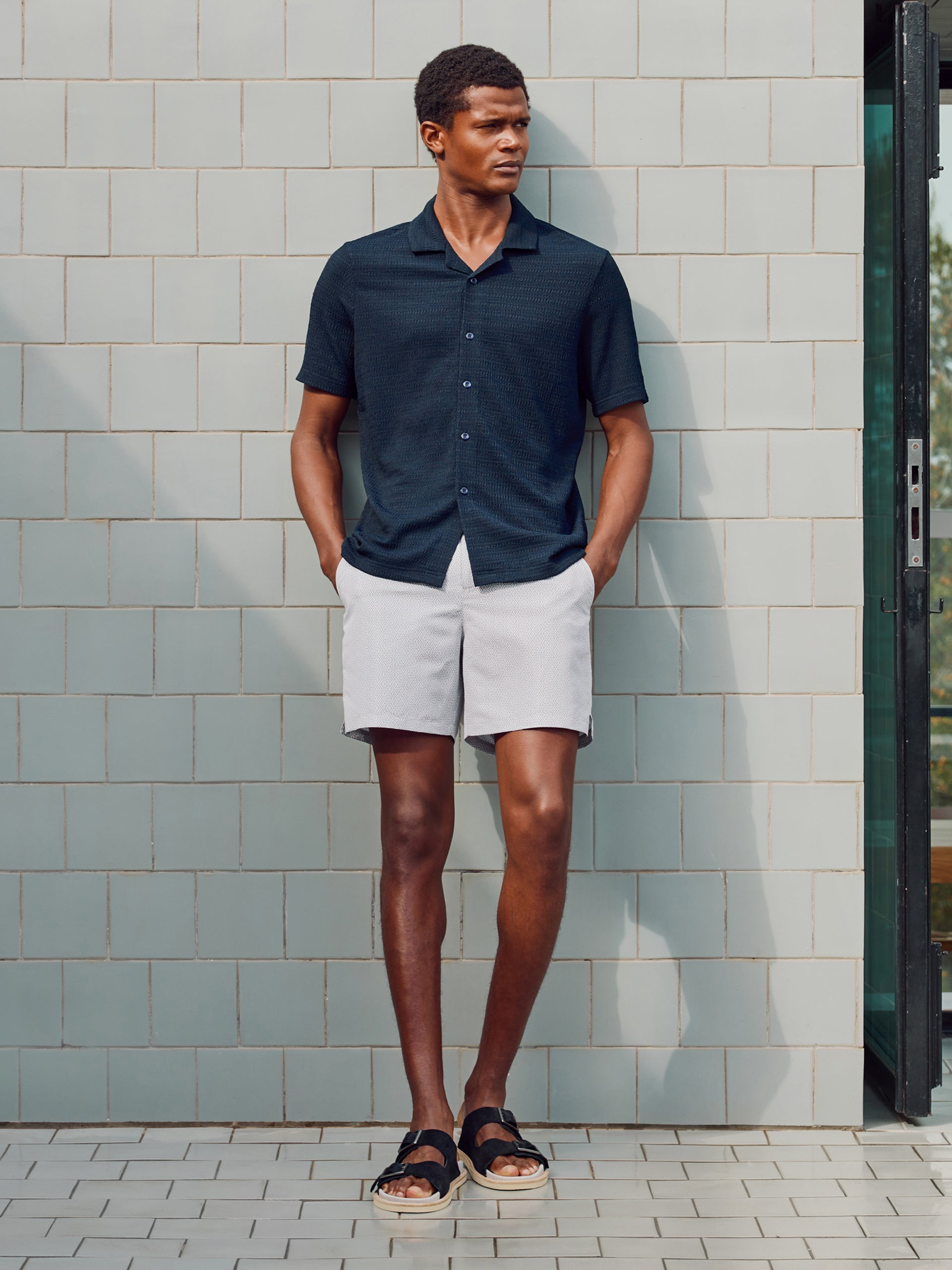 Amalfi Side Adjuster Printed Swim Short in Stone