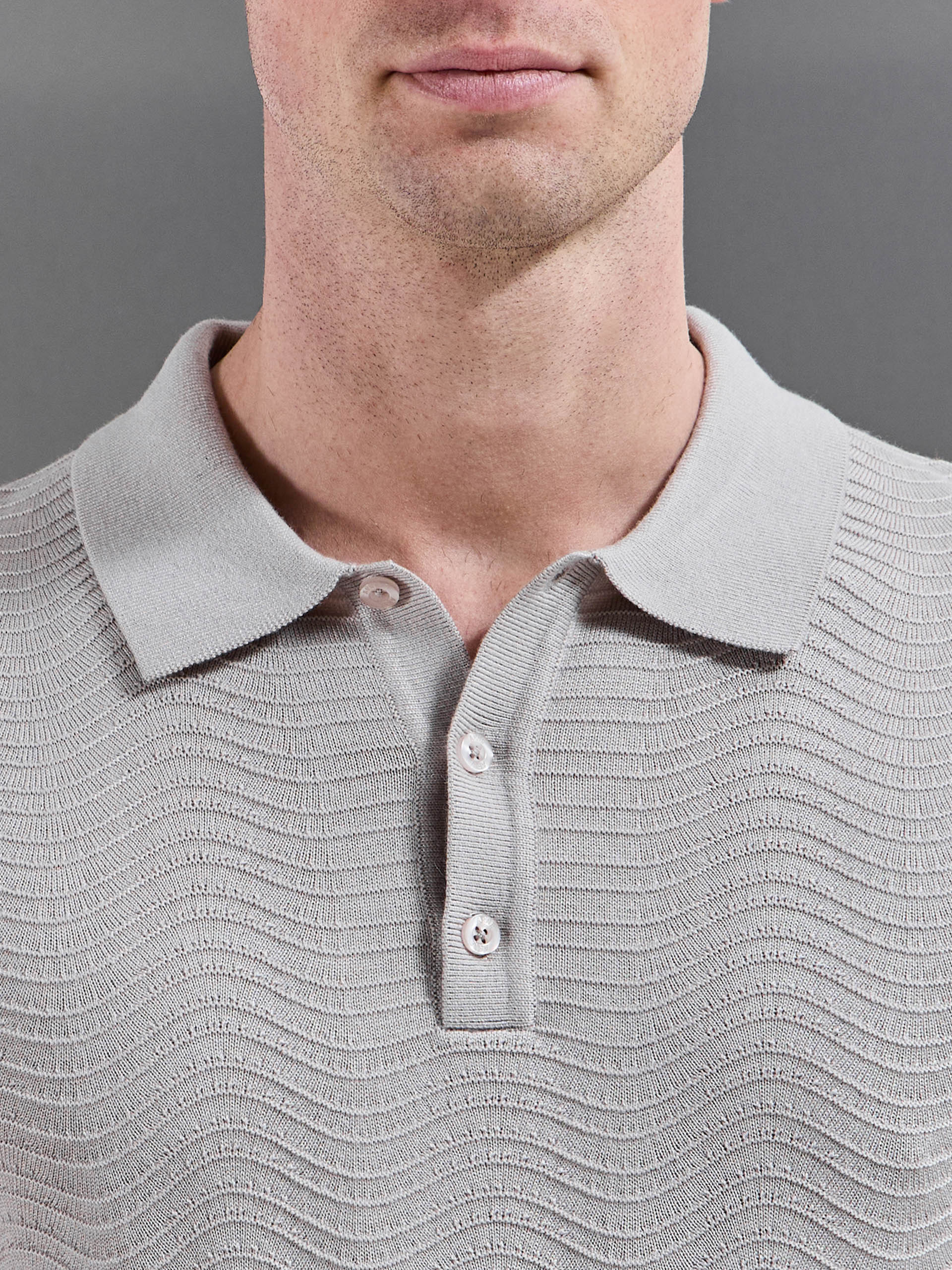 Arles Wave Plain Textured Polo Shirt in Stone