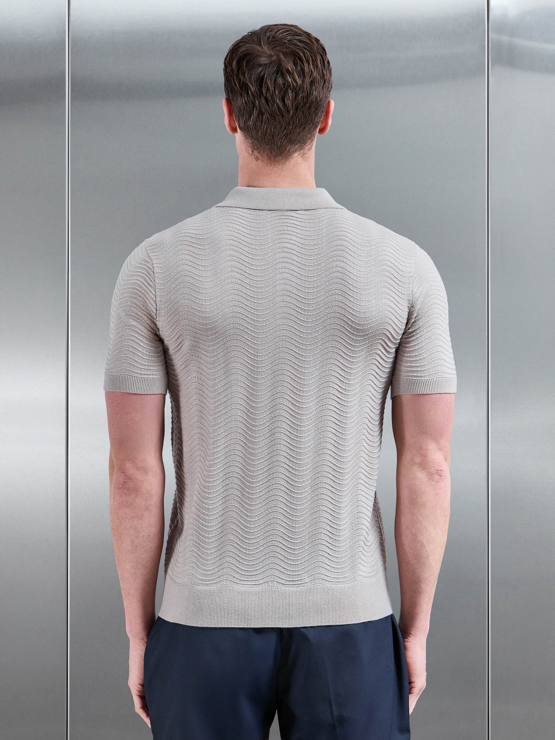 Arles Wave Plain Textured Polo Shirt in Stone