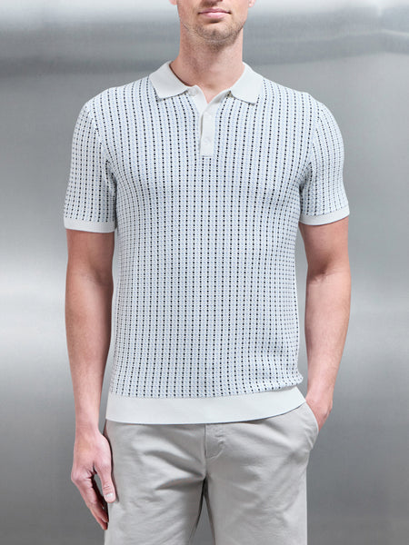 Aspley Knitted Button Polo Shirt in Blue