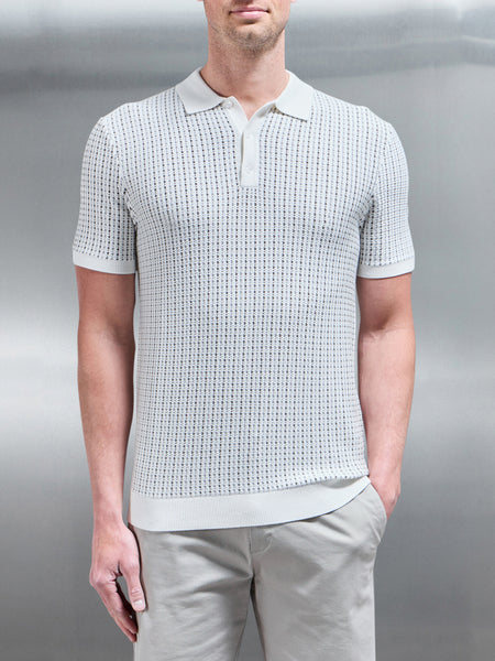 Aspley Knitted Button Polo Shirt in Stone