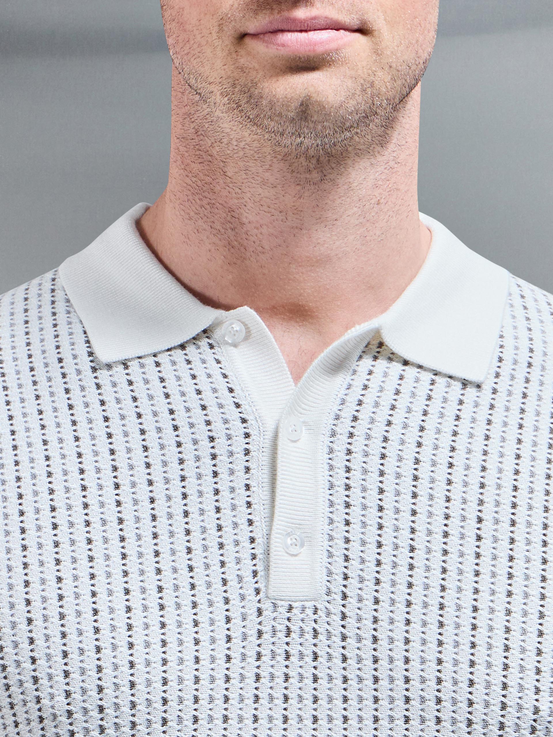 Aspley Knitted Button Polo Shirt in Stone