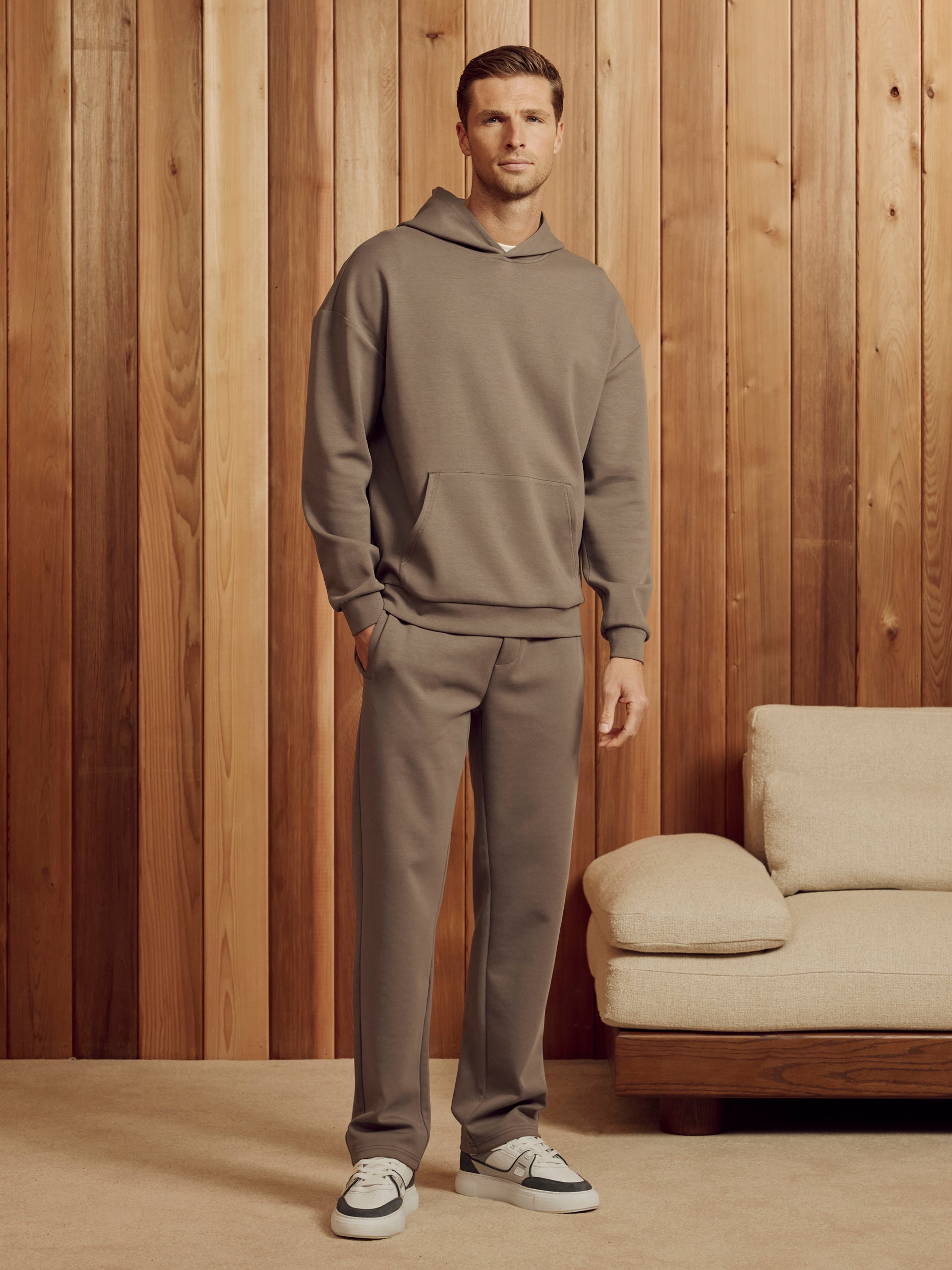 Interlock Jersey Relaxed Fit Hoodie in Taupe