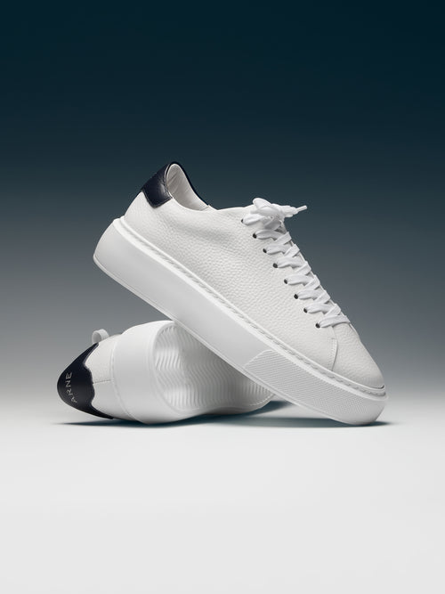 Basic Essential Leather Trainer in White Navy