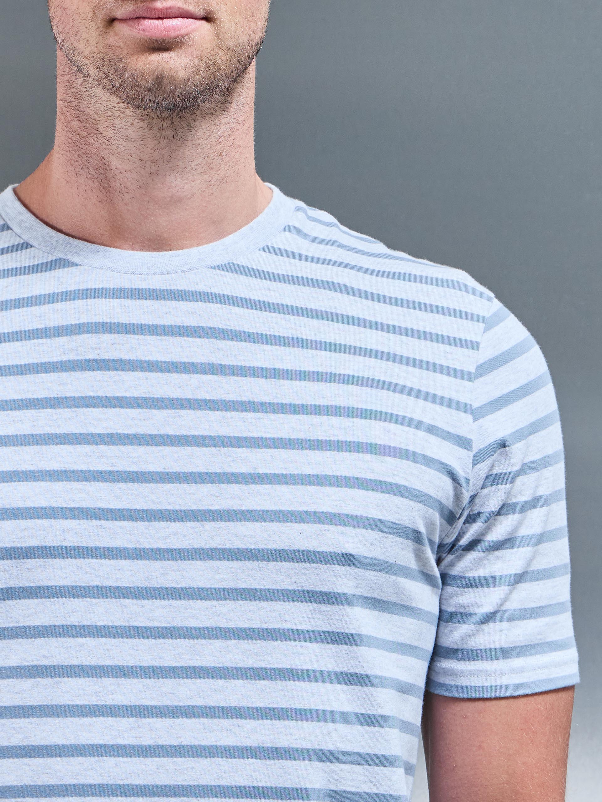 Basic Stripe T-Shirt in Marl Grey Light Blue