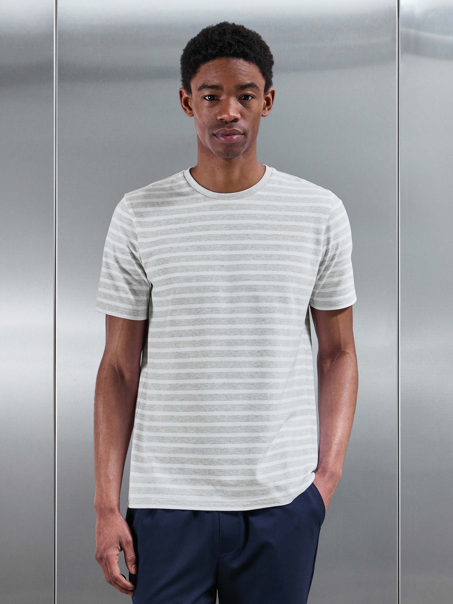 Basic Stripe T-Shirt in Marl Grey White