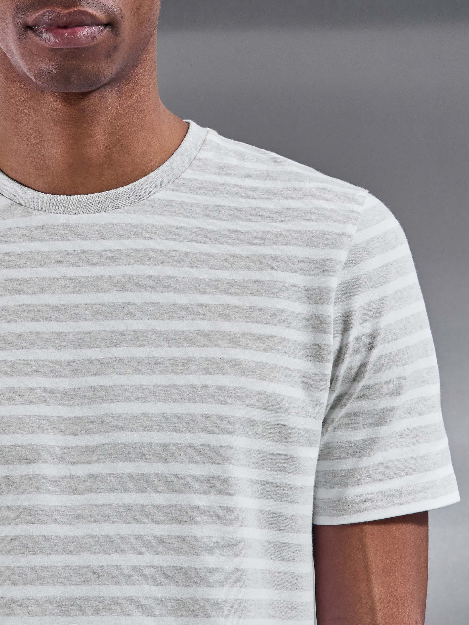 Basic Stripe T-Shirt in Marl Grey White