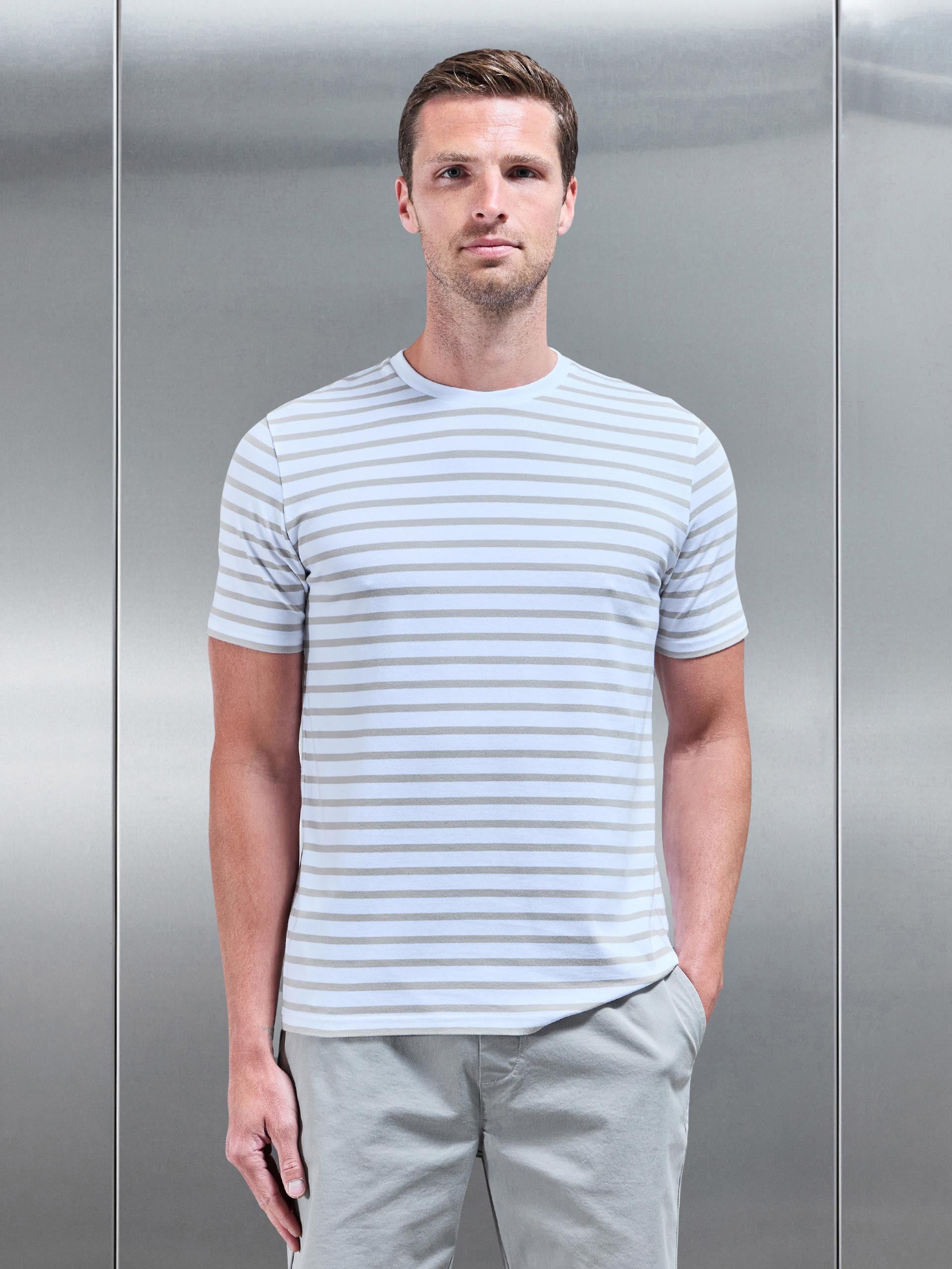 Basic Stripe T-Shirt in White Stone