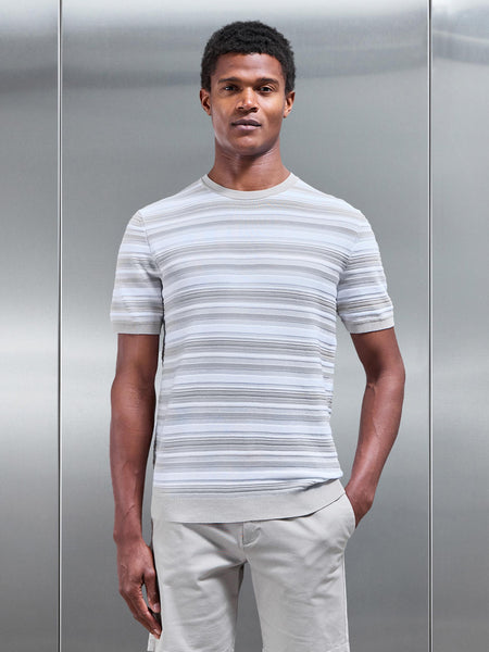 Bellano Knitted Textured Stripe T-Shirt in Stone