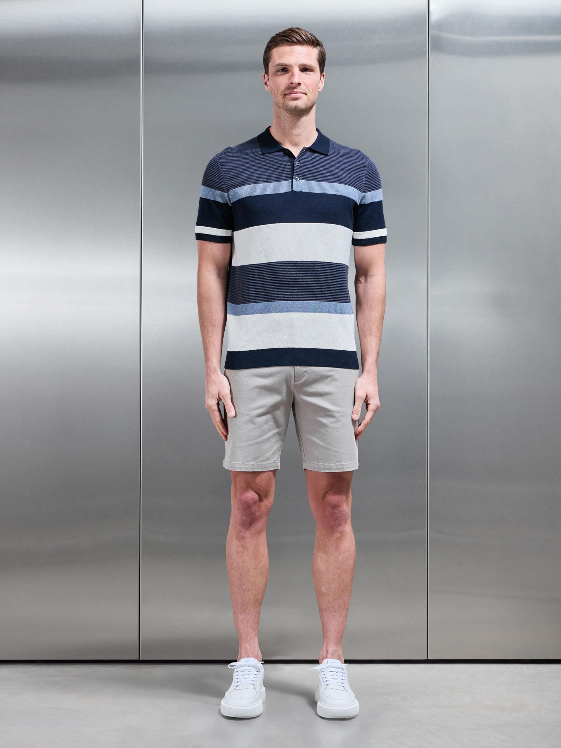 Calle Colour Block Knitted Polo Shirt in Navy