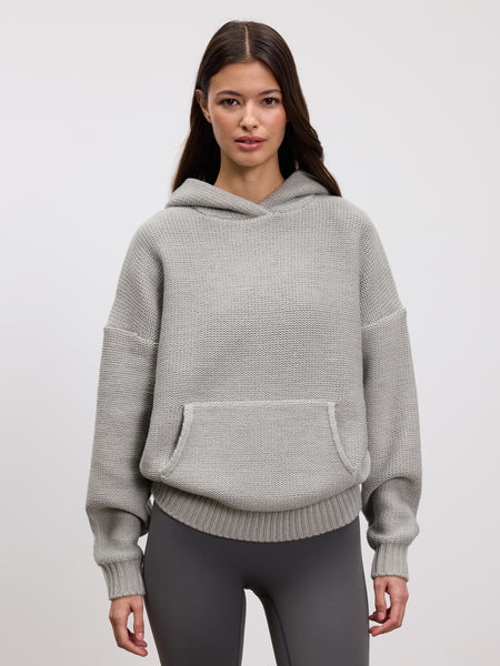 Womens Knitted Hoodie in Mid Grey