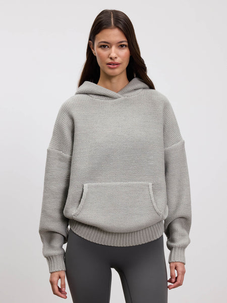 Womens Knitted Hoodie in Mid Grey