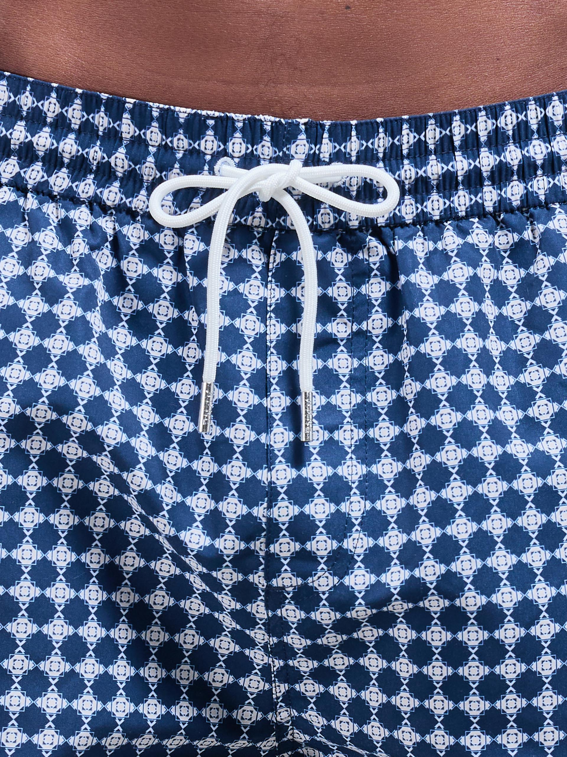 Casa Print Drawstring Swim Short in Navy