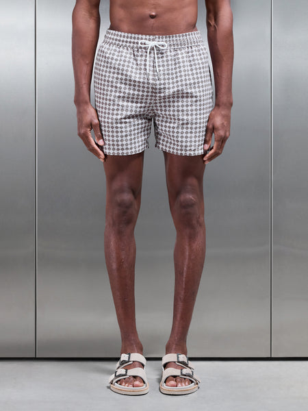 Casa Print Drawstring Swim Short in Taupe