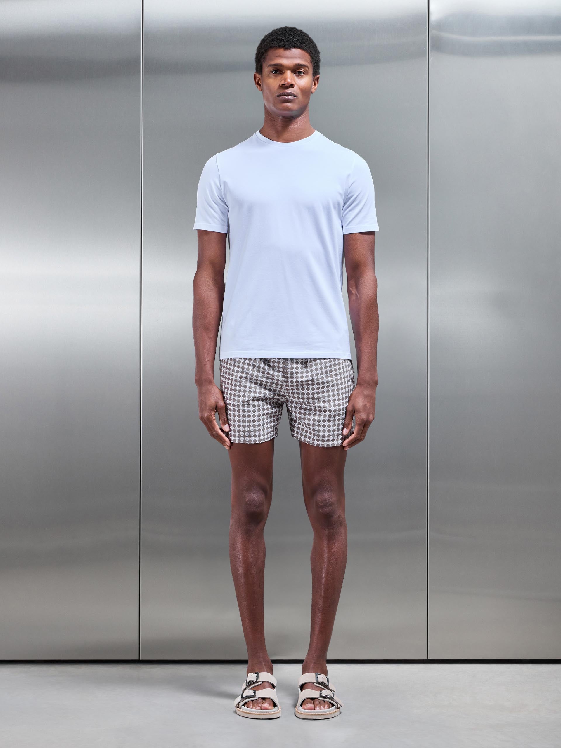 Casa Print Drawstring Swim Short in Taupe