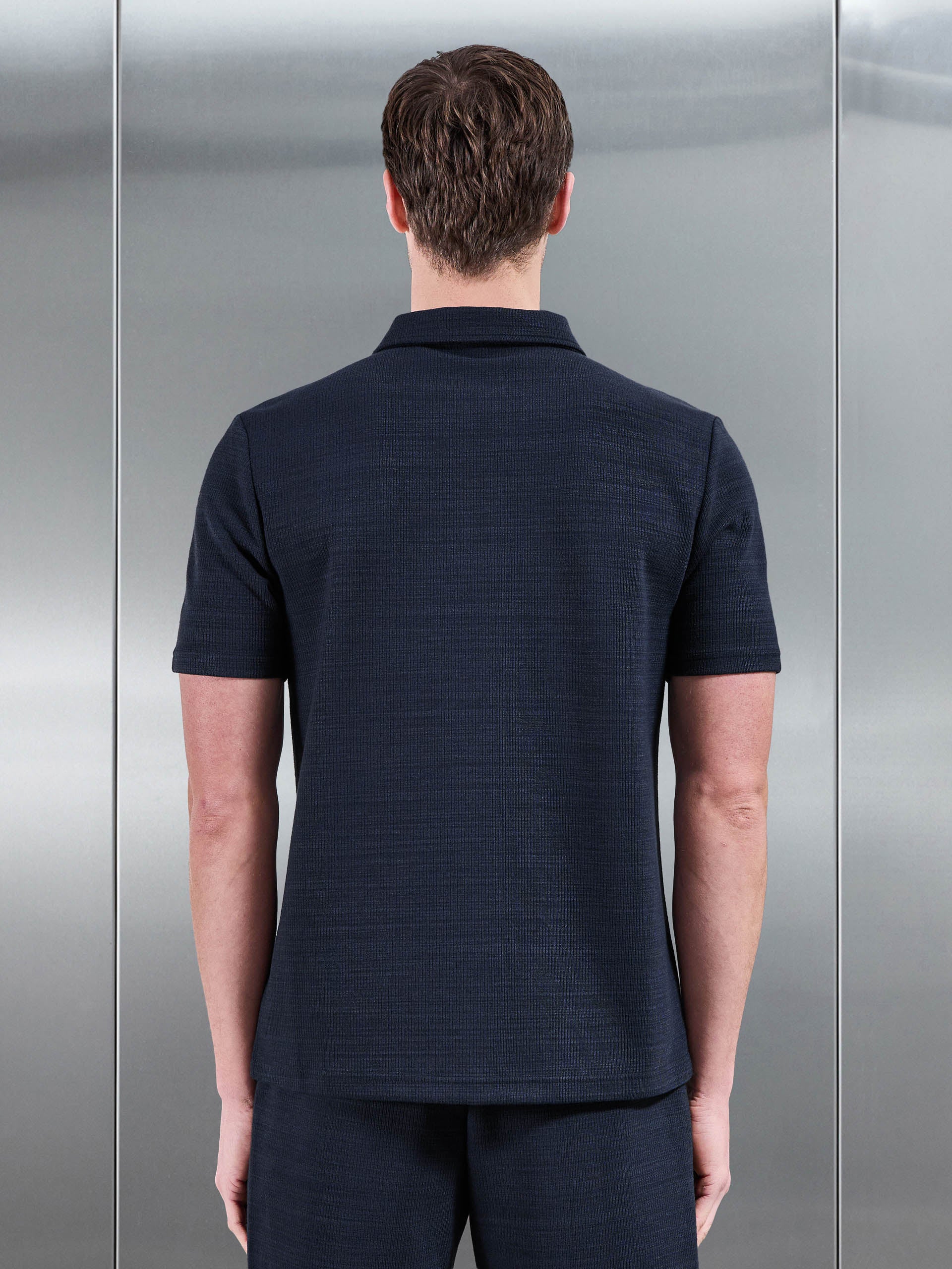 Cavour Textured Zip Polo Shirt in Navy