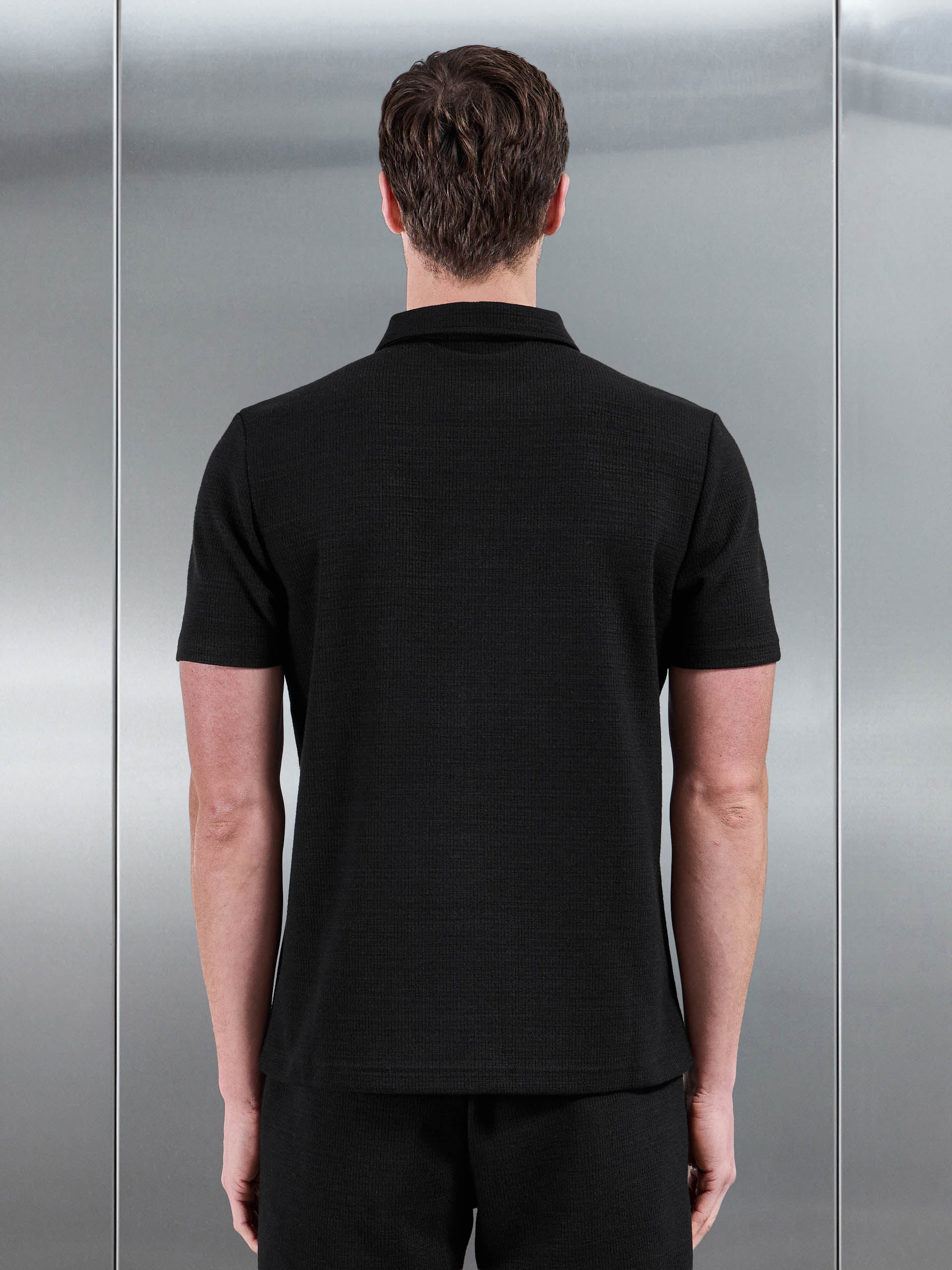 Cavour Textured Zip Polo Shirt in Black