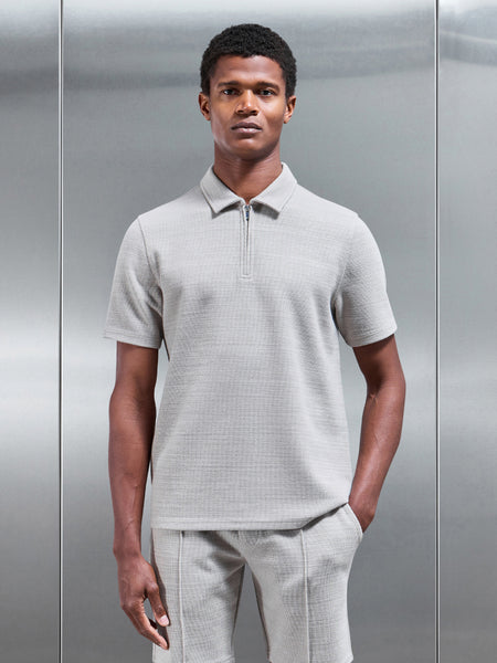 Cavour Textured Zip Polo Shirt in Stone