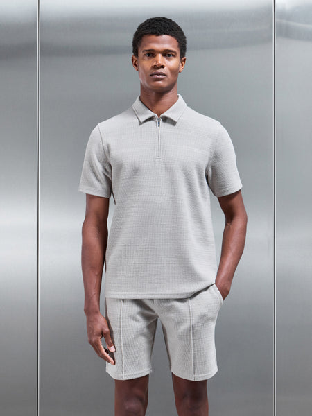 Cavour Textured Zip Polo Shirt in Stone