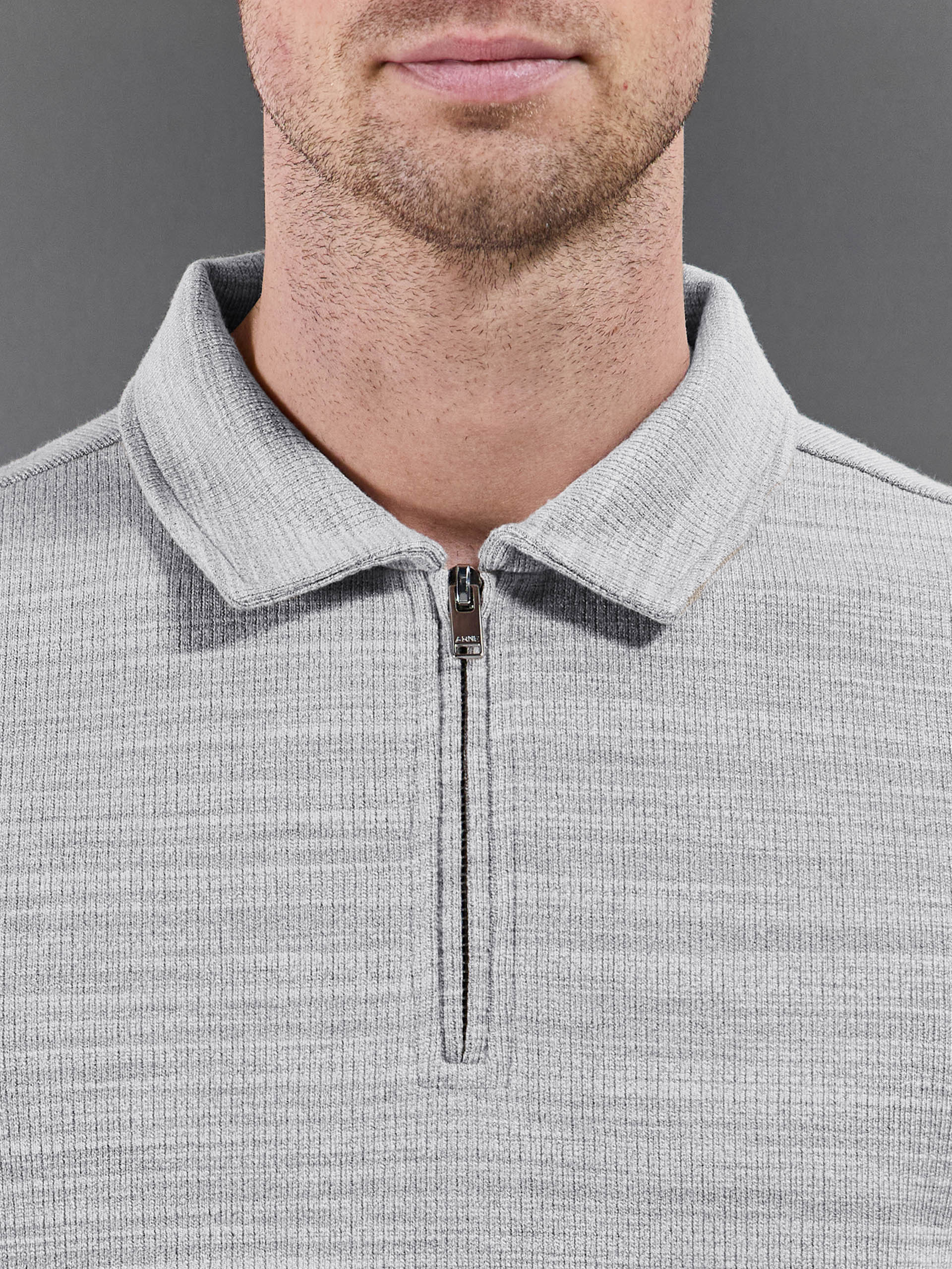 Cavour Textured Zip Polo Shirt in Stone