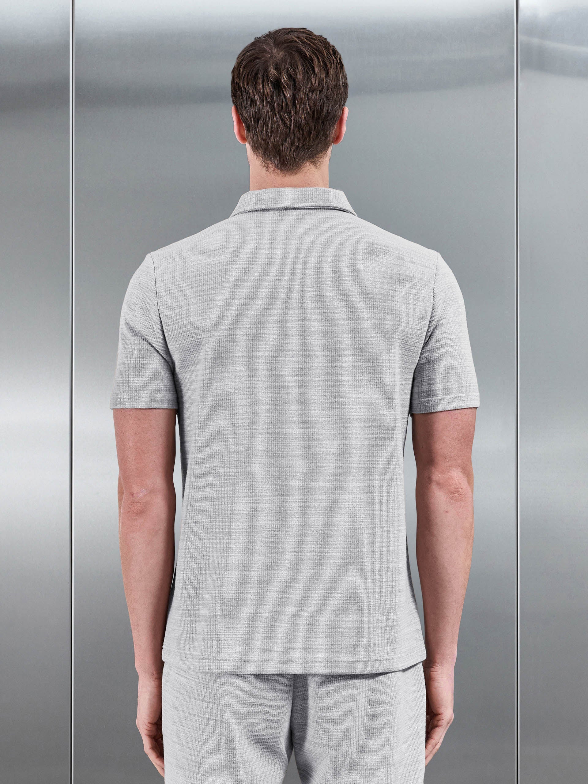 Cavour Textured Zip Polo Shirt in Stone