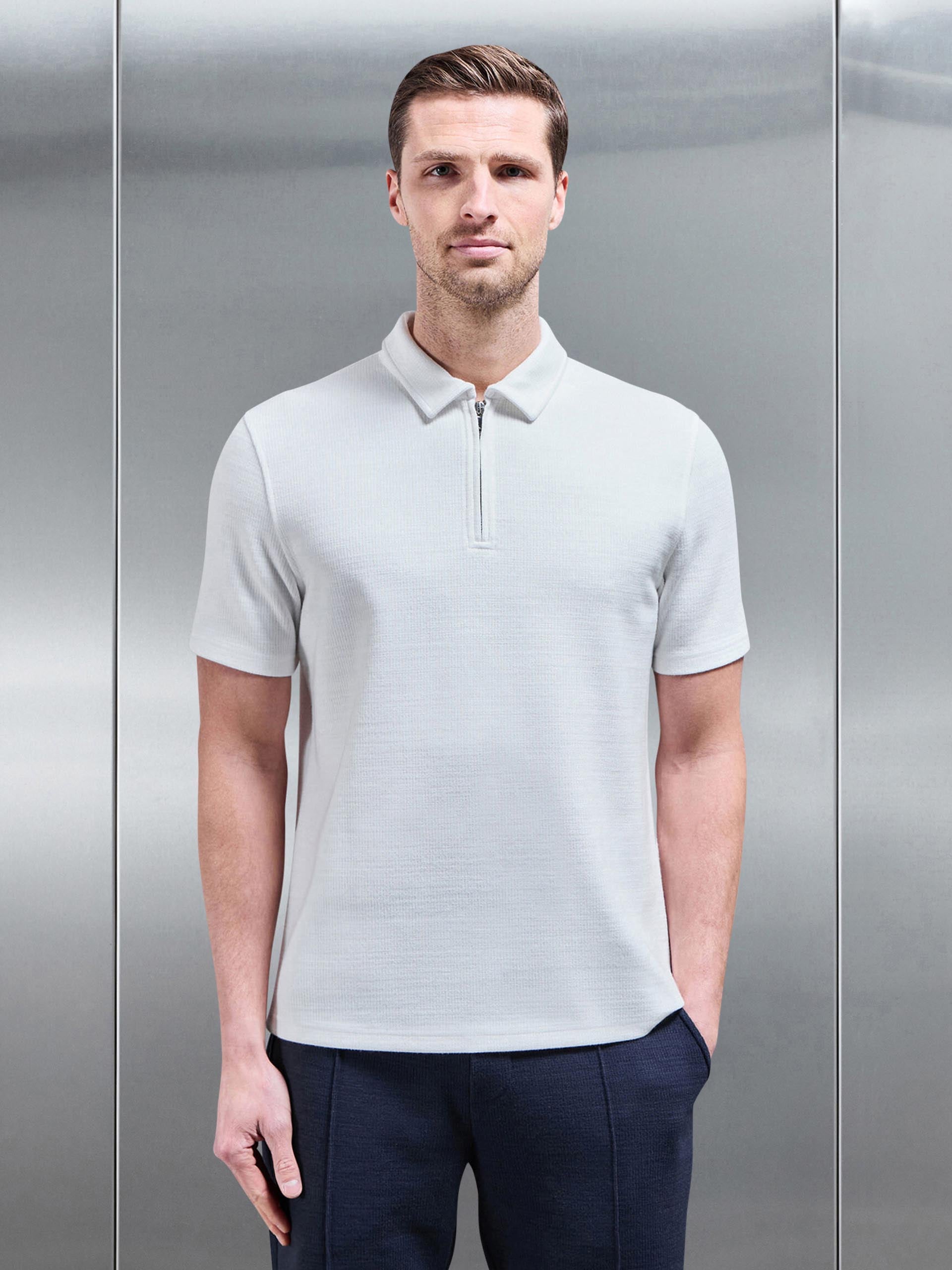 Cavour Textured Zip Polo Shirt in White