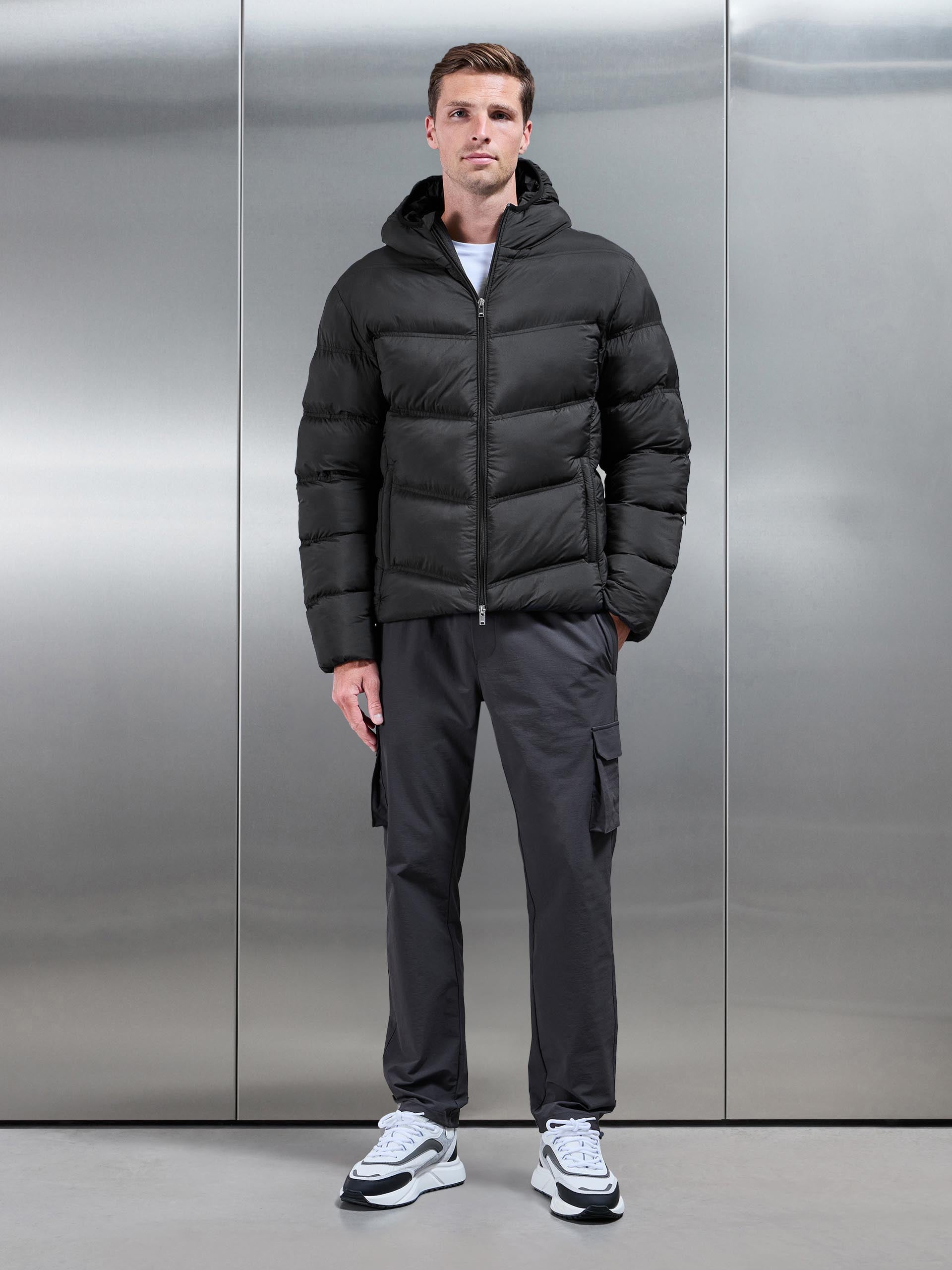 Chevron Puffer Jacket in Black