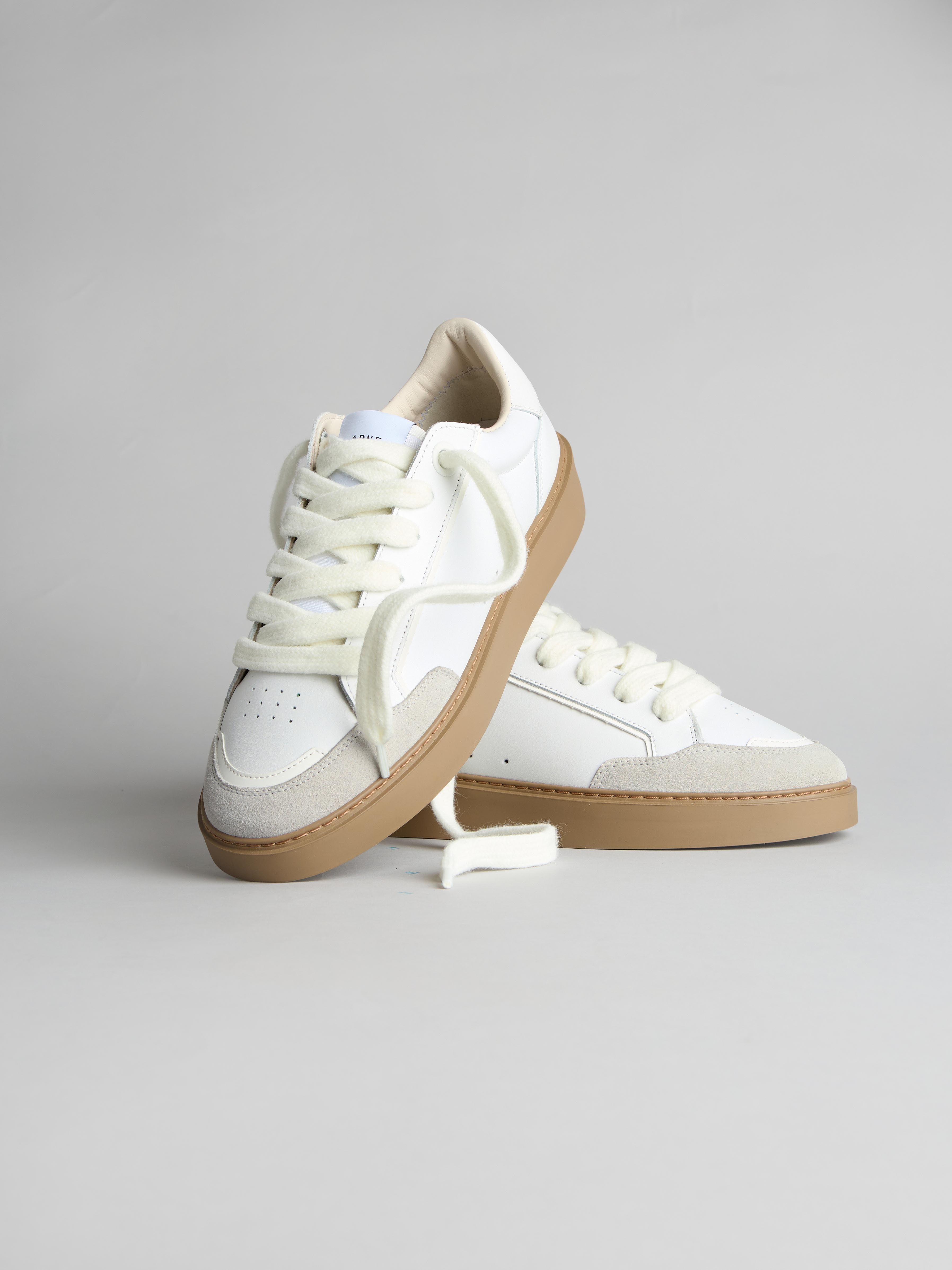 Chunky Mid Essential Leather Trainer in White Gum